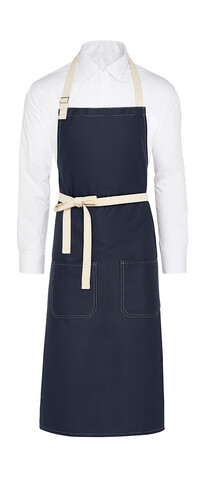 SG ACCESSORIES - BISTRO SANTORINI - Contrasted Bib Apron with Pocket, Navy, One Size bedrucken, Art.-Nr. 966592000