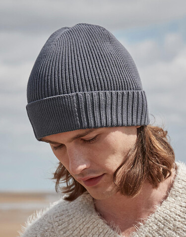Beechfield Organic Cotton Engineered Patch Beanie, Black, One Size bedrucken, Art.-Nr. 985691010
