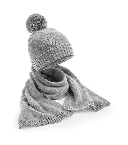 Beechfield Knitted Scarf and Beanie Gift Set, Light Grey Fleck, One Size bedrucken, Art.-Nr. 986691190