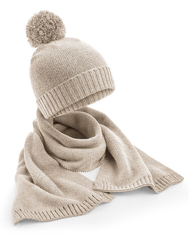 Beechfield Knitted Scarf and Beanie Gift Set, Light Grey Fleck, One Size bedrucken, Art.-Nr. 986691190