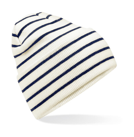 Beechfield Original Deep Cuffed Striped Beanie, Soft White/French Navy, One Size bedrucken, Art.-Nr. 994690620
