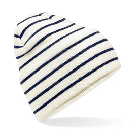 Beechfield Original Deep Cuffed Striped Beanie, Soft White/French Navy, One Size bedrucken, Art.-Nr. 994690620