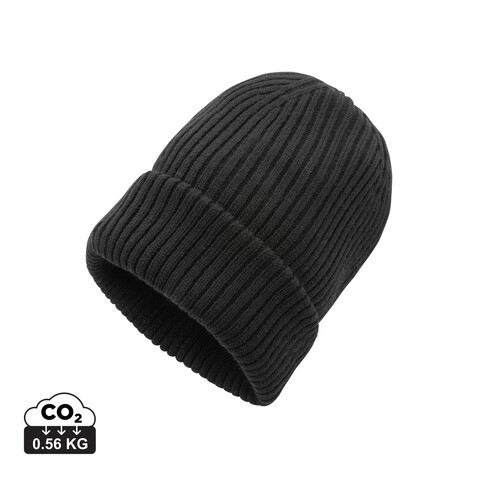 Impact AWARE™ Polylana® doppelt gestrickte Mütze schwarz bedrucken, Art.-Nr. P453.391