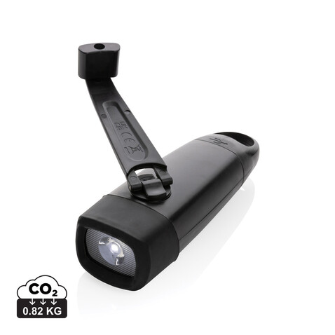 Lightwave USB-Taschenlampe mit Kurbel aus RCS rPlastik schwarz bedrucken, Art.-Nr. P513.621