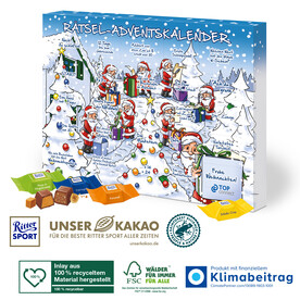 Adventskalender mit Ritter SPORT Schokowürfel, Inlay aus 100% recyceltem Material bedrucken, Art.-Nr. 95194-W