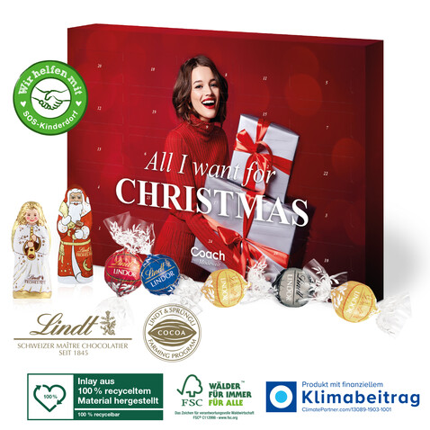 Adventskalender Lindt Lindor, Inlay aus 100% recyceltem Material bedrucken, Art.-Nr. 95226-W