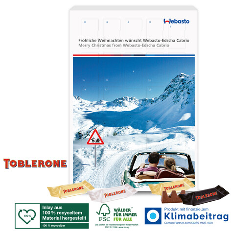 Adventskalender mit TOBLERONE, Inlay aus 100% recyceltem Material bedrucken, Art.-Nr. 95229-W