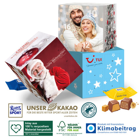 Adventskalender „Cube“ mit Ritter SPORT Schokowürfel bedrucken, Art.-Nr. 95337-W