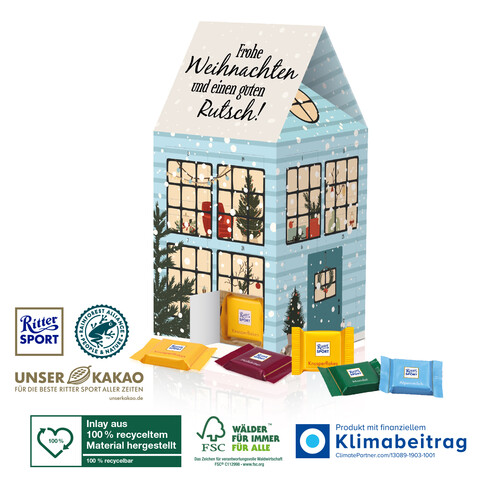 Adventskalender-Haus „XL“ mit Ritter SPORT Schokolade bedrucken, Art.-Nr. 95392-W