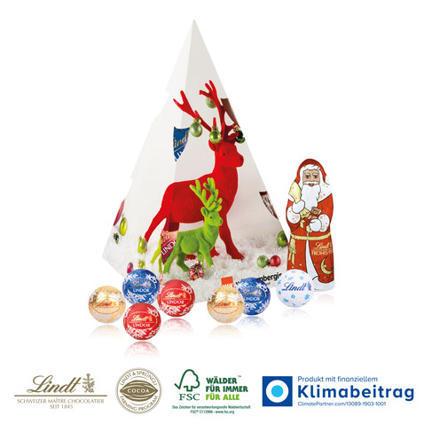 Präsent „Weihnachtsbaum“ mit Lindt Minis und Nikolaus bedrucken, Art.-Nr. 95464-W