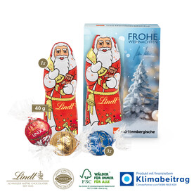 Premium-Präsent mit Lindor Pralinés und Lindt Weihnachtsmann „Medium“ bedrucken, Art.-Nr. 95532-W