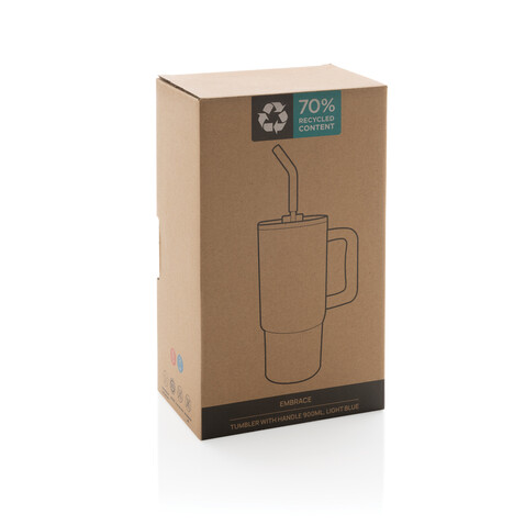 Embrace Deluxe Becher aus RCS recyceltem Edelstahl 900ml hellblau bedrucken, Art.-Nr. P437.3005