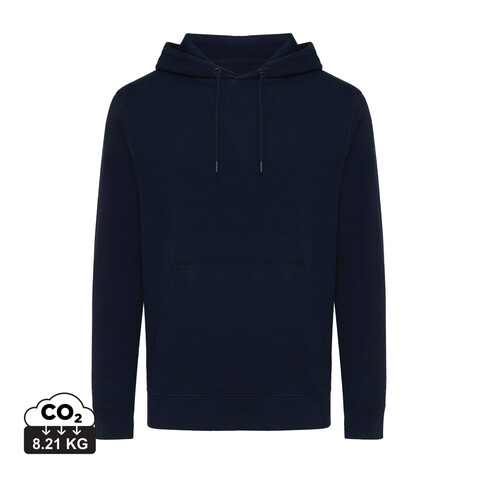 Iqoniq Rila Lightweight Hoodie aus recycelter Baumwolle navy blau bedrucken, Art.-Nr. T9404.002.S