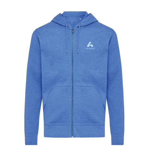 Iqoniq Abisko Zip-Kapuzenpullover aus recycelter Baumwolle heather blue bedrucken, Art.-Nr. T9600.024.XXL