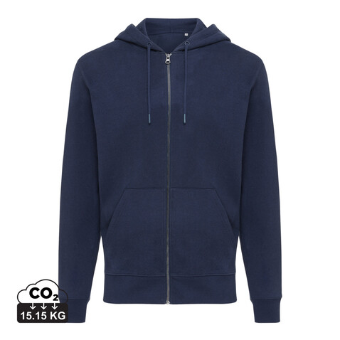 Iqoniq Abisko Zip-Kapuzenpullover aus recycelter Baumwolle navy blau bedrucken, Art.-Nr. T9600.002.XS