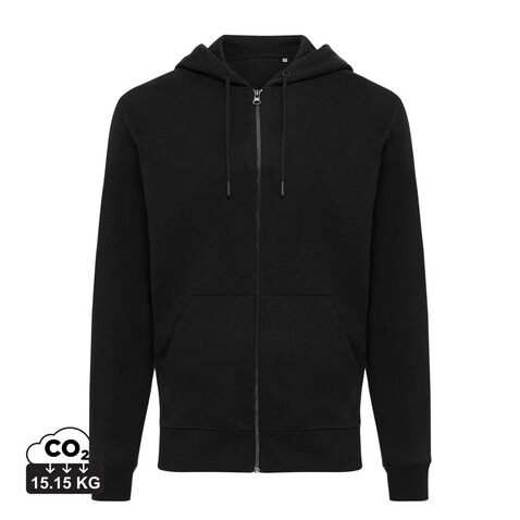 Iqoniq Abisko Zip-Kapuzenpullover aus recycelter Baumwolle schwarz bedrucken, Art.-Nr. T9600.001.XS