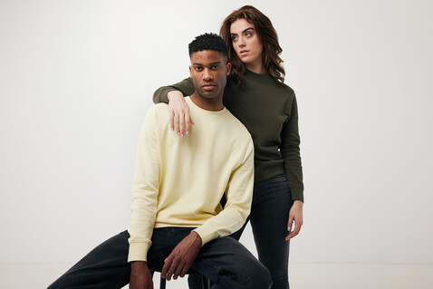 Iqoniq Etosha Lightweight Sweater aus recycelter Baumwolle cream yellow bedrucken, Art.-Nr. T9303.036.M