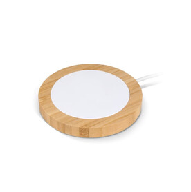 Drahtloses Ladegerät Bambus &amp;amp; RABS 15W - Weiß/Natur bedrucken, Art.-Nr. LT95554-N0194