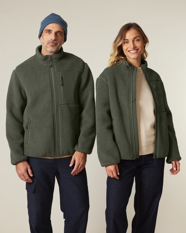 Brooker - Die Relaxed Unisex-Sherpajacke - Khaki - XXL bedrucken, Art.-Nr. STJU248C2232X