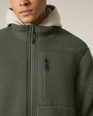 Brooker - Die Relaxed Unisex-Sherpajacke - Khaki - XXL bedrucken, Art.-Nr. STJU248C2232X