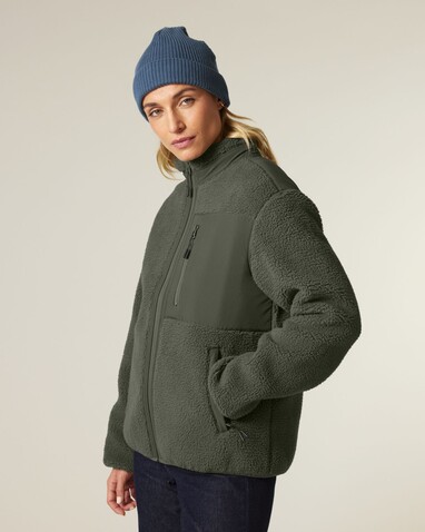 Brooker - Unisex-Sherpa-Jacke - Khaki - 3XL bedrucken, Art.-Nr. STJU248C2233X