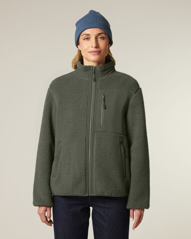 Brooker - Die Relaxed Unisex-Sherpajacke - Khaki - XXL bedrucken, Art.-Nr. STJU248C2232X