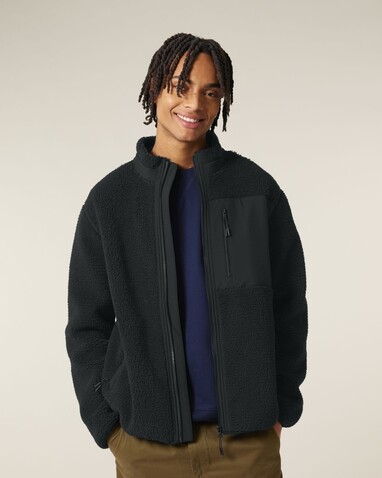 Brooker - Die Relaxed Unisex-Sherpajacke - Black - M bedrucken, Art.-Nr. STJU248C0021M