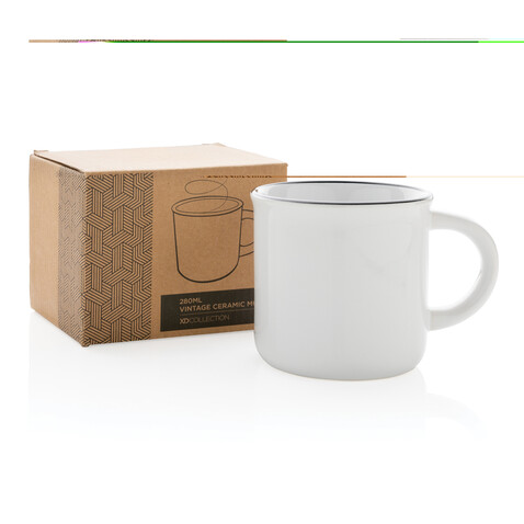 Vintage Keramiktasse, 280ml weiß, weiß bedrucken, Art.-Nr. P434.033
