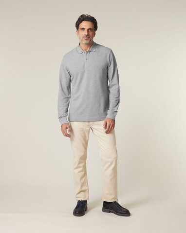 Prepster 2.0 Long Sleeve - Das Langarm-Unisex-Polo - Heather Grey - M bedrucken, Art.-Nr. STPU223C2501M