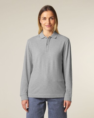 Prepster 2.0 Long Sleeve - Das Langarm-Unisex-Polo - Heather Grey - M bedrucken, Art.-Nr. STPU223C2501M