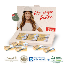 Präsentbox Business mit Lindt Schokotäfelchen auf GRASPAPIER bedrucken, Art.-Nr. 91224-Graspapier