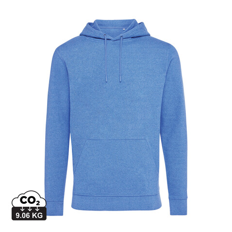 Iqoniq Torres ungefärbter Hoodie aus recycelter Baumwolle heather blue bedrucken, Art.-Nr. T9401.024.XXXL