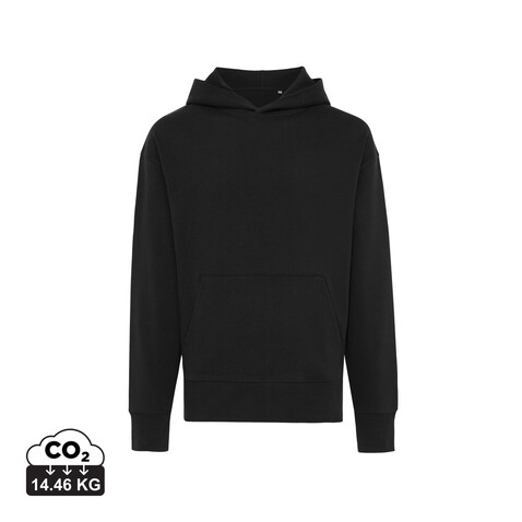 Iqoniq Yoho Relax-Hoodie aus recycelter Baumwolle schwarz bedrucken, Art.-Nr. T9402.001.XXXL