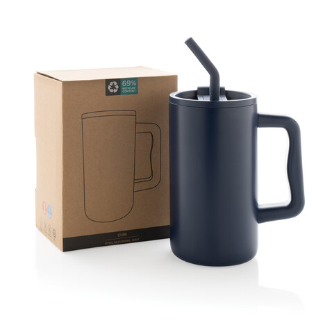 Cube Becher aus RCS recyceltem Stahl 800ml navy blau bedrucken, Art.-Nr. P437.3125
