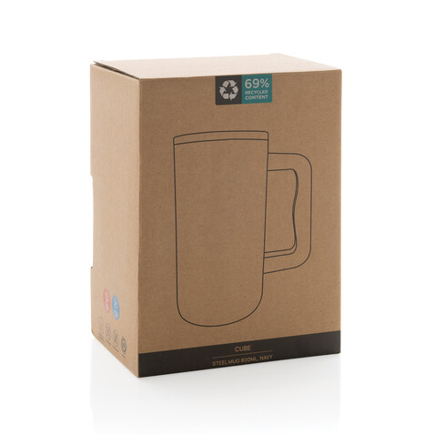 Cube Becher aus RCS recyceltem Stahl 800ml navy blau bedrucken, Art.-Nr. P437.3125