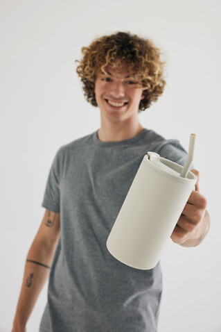 Cube Becher aus RCS recyceltem Stahl 800ml beige bedrucken, Art.-Nr. P437.3119