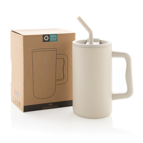 Cube Becher aus RCS recyceltem Stahl 800ml beige bedrucken, Art.-Nr. P437.3119
