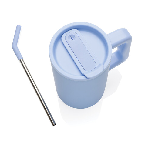 Cube Becher aus RCS recyceltem Stahl 800ml hellblau bedrucken, Art.-Nr. P437.3105