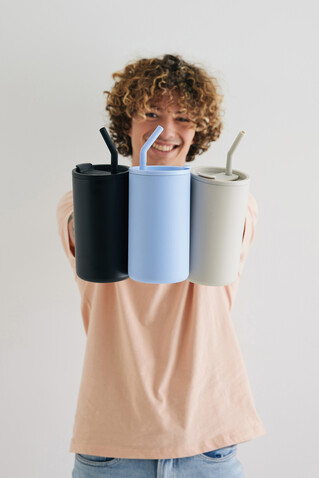 Cube Becher aus RCS recyceltem Stahl 800ml hellblau bedrucken, Art.-Nr. P437.3105