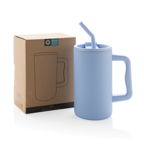 Cube Becher aus RCS recyceltem Stahl 800ml hellblau bedrucken, Art.-Nr. P437.3105