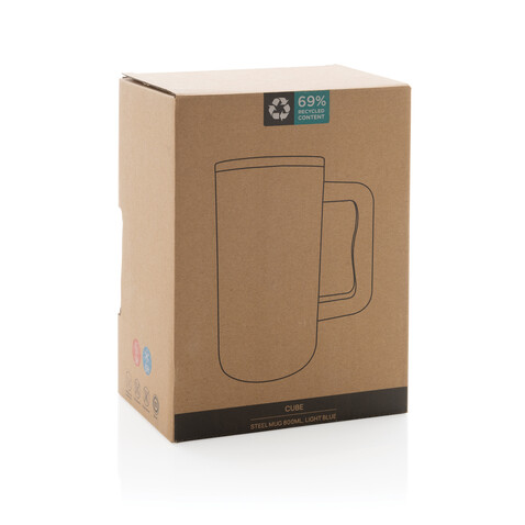 Cube Becher aus RCS recyceltem Stahl 800ml hellblau bedrucken, Art.-Nr. P437.3105