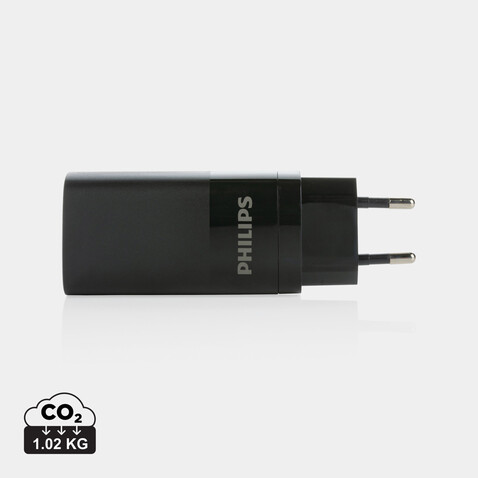 Philips 65W Ultra-Schnell-PD 3-Port-USB-Wandladegerät schwarz bedrucken, Art.-Nr. P301.281