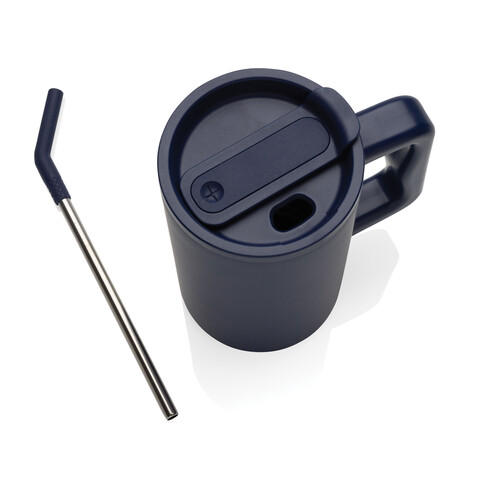 Cube Becher aus RCS recyceltem Stahl 800ml navy blau bedrucken, Art.-Nr. P437.3125
