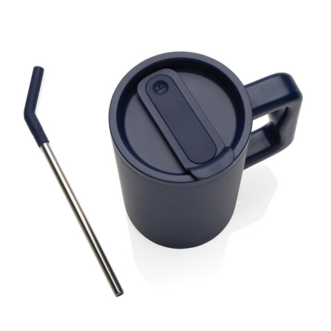 Cube Becher aus RCS recyceltem Stahl 800ml navy blau bedrucken, Art.-Nr. P437.3125