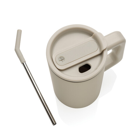 Cube Becher aus RCS recyceltem Stahl 800ml beige bedrucken, Art.-Nr. P437.3119