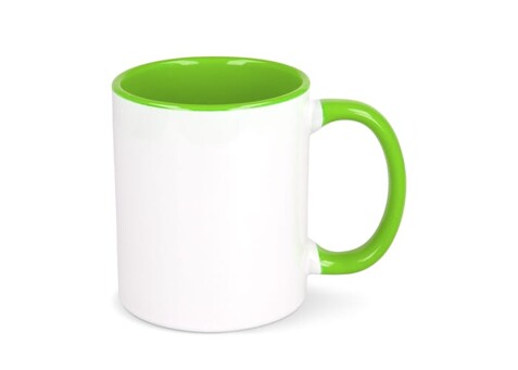 Oslo Sublimationsbecher farbig innen & Griff 300ml - Weiss / Hellgrün bedrucken, Art.-Nr. LT51164-N0132 Oslo Sublimationsbecher farbig innen & Griff 300ml - Weiss / Hellgrün bedrucken, Art.-Nr. LT51164-N0132