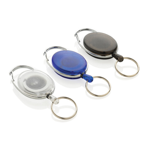 Roller-Clip-Schlüsselanhänger aus RCS recyceltem ABS blau bedrucken, Art.-Nr. P191.6505