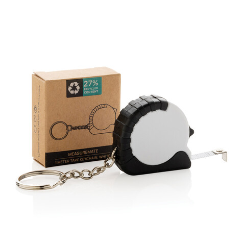 MeasureMate 1m Schlüsselband aus RCS recyceltem ABS weiß bedrucken, Art.-Nr. P191.7303