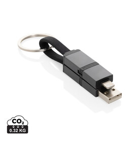 Terra 4-in-1 Schnellladekabel für den Schlüsselbund aus rAlu grau bedrucken, Art.-Nr. P302.7602