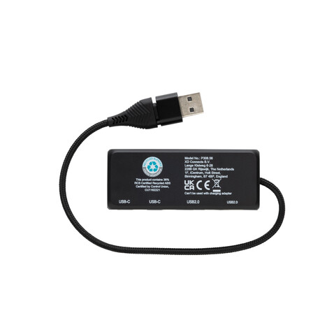 Link Dual Input USB Hub aus RCS rec. Kunststoff und Bambus schwarz bedrucken, Art.-Nr. P308.5601